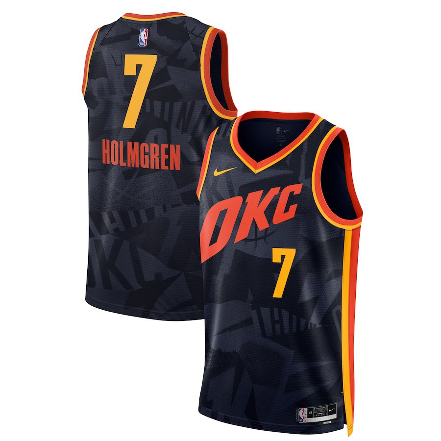 Men Oklahoma City Thunder #7 Chet Holmgren Nike Navy City Edition 2023-24 Swingman NBA Jersey->customized nba jersey->Custom Jersey